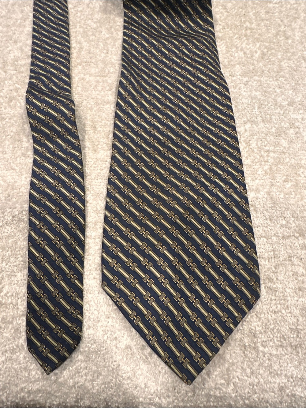 Brooks Classic Men's Navy Patterned Silk Tie - Blue and Gold